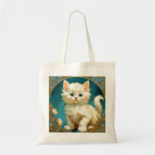 Alphonse Mucha Art Nouveau White Cat Tote Bag