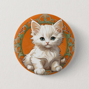 Alphonse Mucha Art Nouveau White Kitten 6 Cm Round Badge