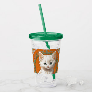 Alphonse Mucha Art Nouveau White Kitten Acrylic Tumbler