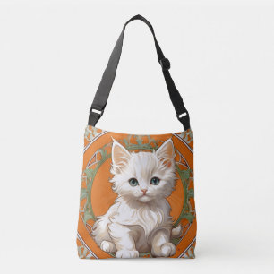 Alphonse Mucha Art Nouveau White Kitten Crossbody Bag
