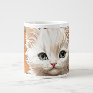 Alphonse Mucha Art Nouveau White Kitten Large Coffee Mug