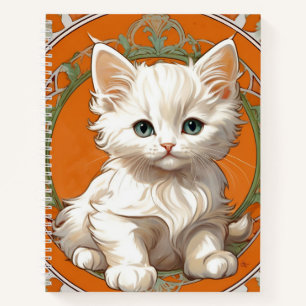 Alphonse Mucha Art Nouveau White Kitten Notebook