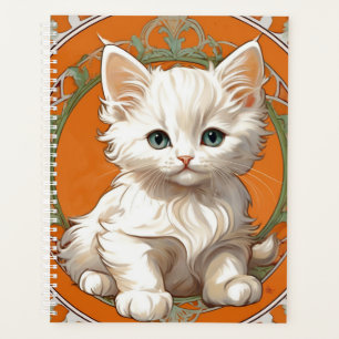 Alphonse Mucha Art Nouveau White Kitten Planner