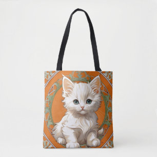 Alphonse Mucha Art Nouveau White Kitten Tote Bag