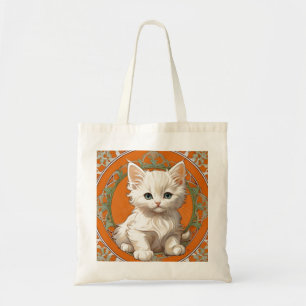 Alphonse Mucha Art Nouveau White Kitten Tote Bag