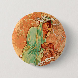 Alphonse Mucha Art Nouveau Winter 6 Cm Round Badge