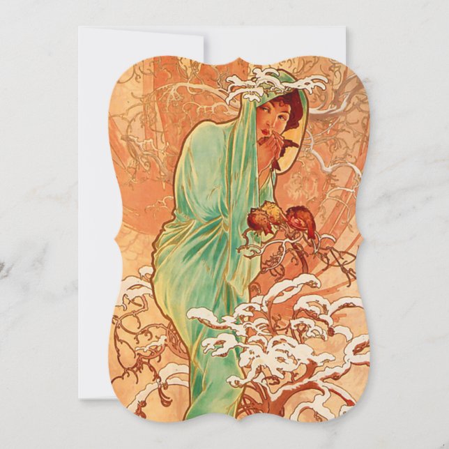 Alphonse Mucha Art Nouveau Winter Card (Front)