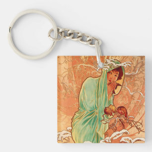 Alphonse Mucha Art Nouveau Winter Key Ring