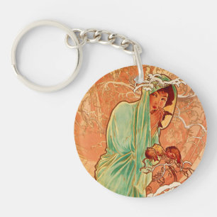 Alphonse Mucha Art Nouveau Winter Key Ring
