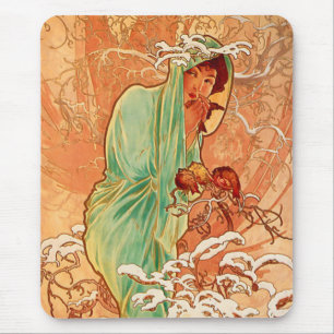 Alphonse Mucha Art Nouveau Winter Mouse Pad
