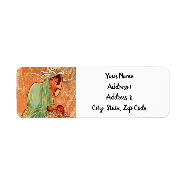 Alphonse Mucha Art Nouveau Winter Return Address Label (Front)