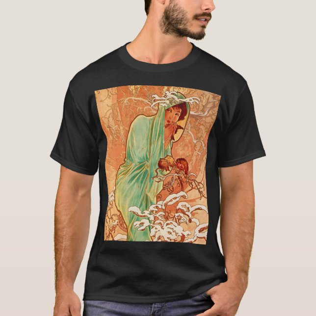 Alphonse Mucha Art Nouveau Winter T-Shirt (Front)