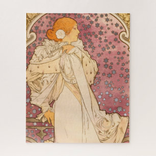 Alphonse Mucha Art Nouveau woman pink art print Jigsaw Puzzle