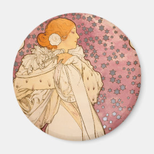 Alphonse Mucha Art Nouveau woman pink art print Magnet