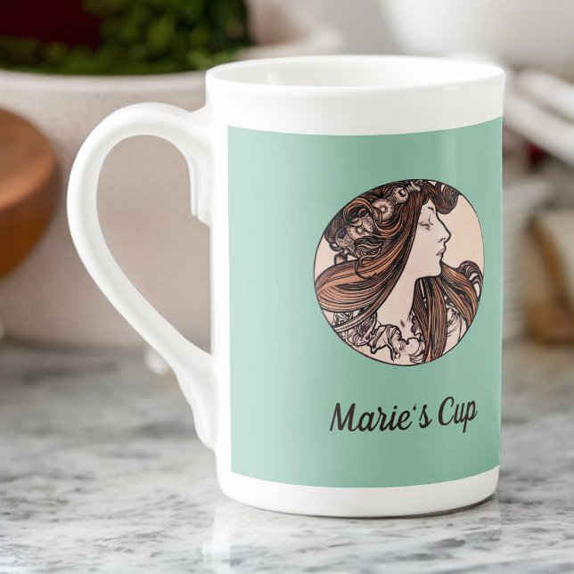 Alphonse Mucha Art Nouveau Woman With Flowers Bone China Mug (Creator Uploaded)