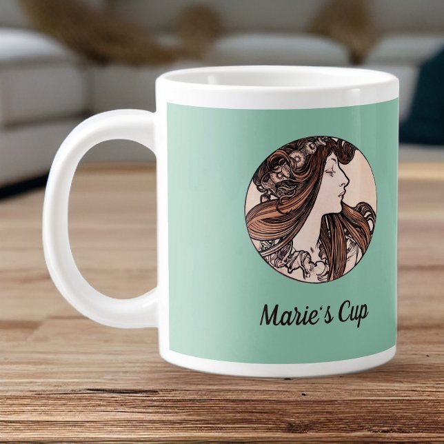 Alphonse Mucha Art Nouveau Woman With Flowers Large Coffee Mug (Creator Uploaded)