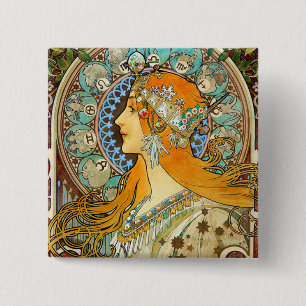 Alphonse Mucha Art Nouveau Zodiac 15 Cm Square Badge