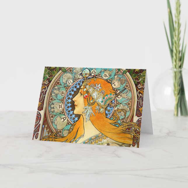 Alphonse Mucha Art Nouveau Zodiac Invitation (Front)