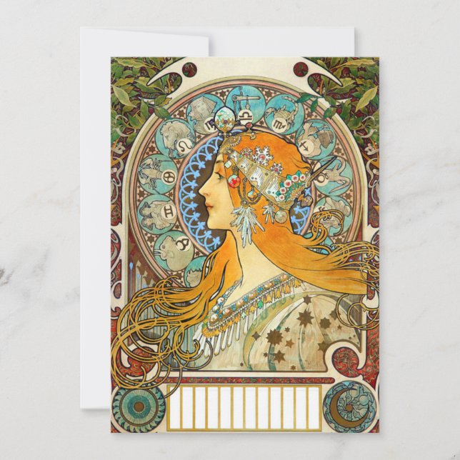 Alphonse Mucha Art Nouveau Zodiac Invitation (Front)