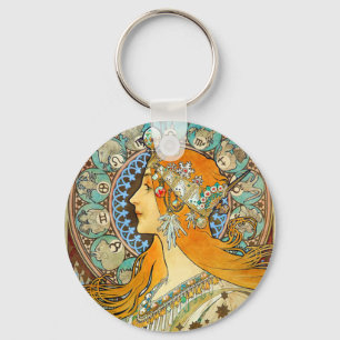 Alphonse Mucha Art Nouveau Zodiac Key Ring