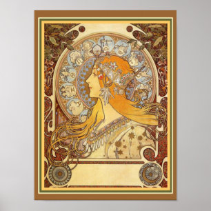 Alphonse Mucha Art Nouveau Zodiac Print 12 x 16