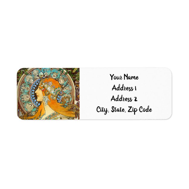 Alphonse Mucha Art Nouveau Zodiac Return Address Label (Front)