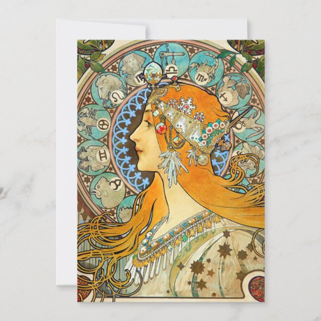 Alphonse Mucha Art Nouveau Zodiac Save The Date (Front)