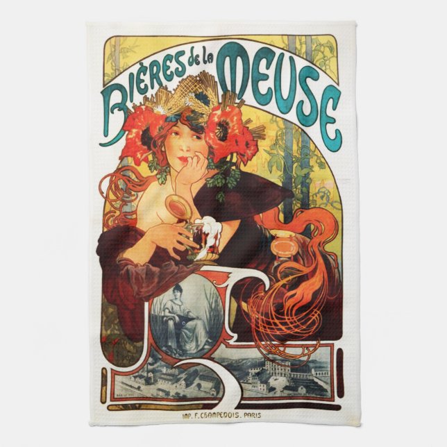 Alphonse Mucha Beer of the Muse Kitchen Towel (Vertical)