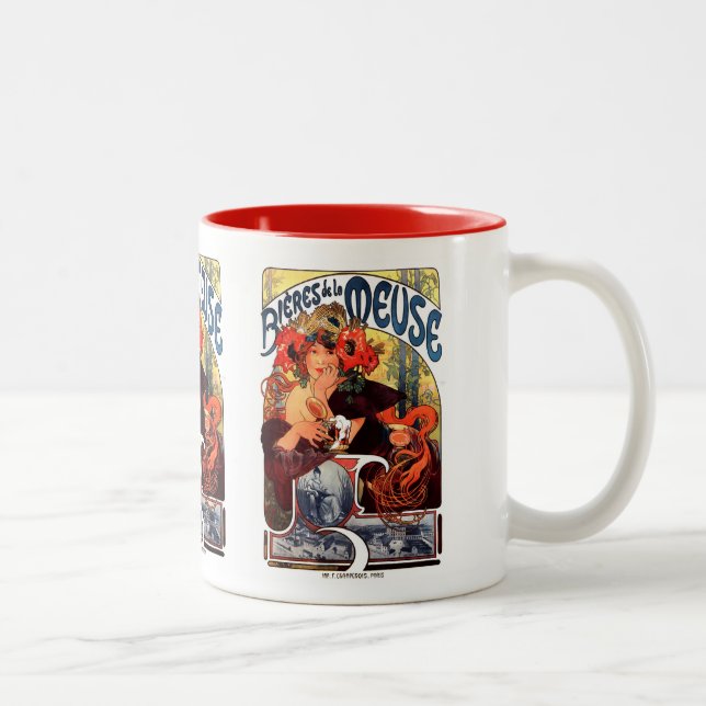 Alphonse Mucha , Bières de la Meuse , 1897 Two-Tone Coffee Mug (Right)