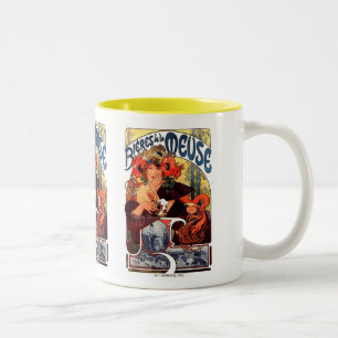 Alphonse Mucha , Bières de la Meuse , 1897 Two-Tone Coffee Mug