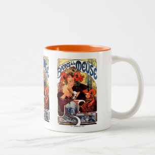 Alphonse Mucha , Bières de la Meuse , 1897 Two-Tone Coffee Mug