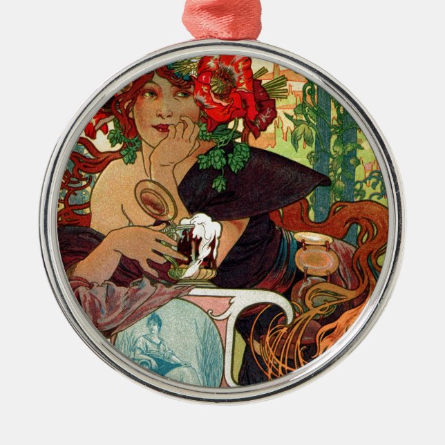 Alphonse Mucha Bieres De La Meuse Metal Ornament (Front)