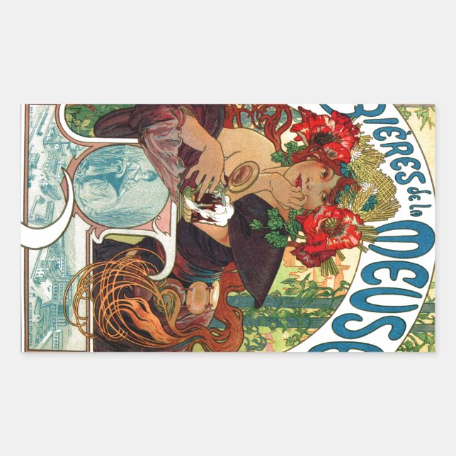 Alphonse Mucha Bieres De La Meuse Rectangular Sticker (Front)