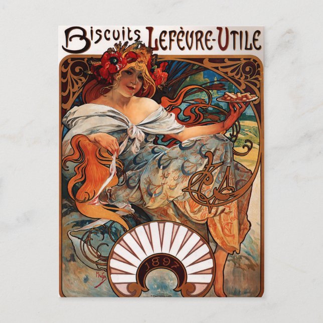 Alphonse Mucha Biscuits Lefevre Utile Postcard (Front)