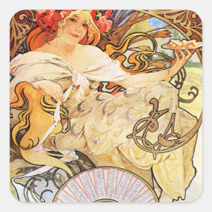Alphonse Mucha Biscuits Lefevre-Utile Square Sticker