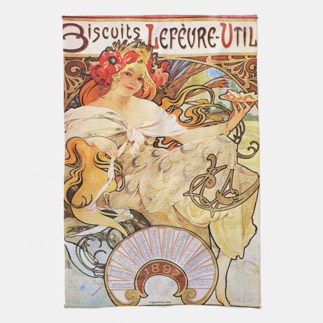 Alphonse Mucha Biscuits Lefevre-Utile Tea Towel (Vertical)
