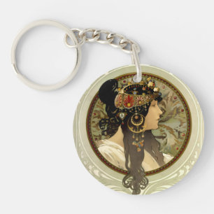 Alphonse Mucha - Byzantine Heads Brunette Key Ring