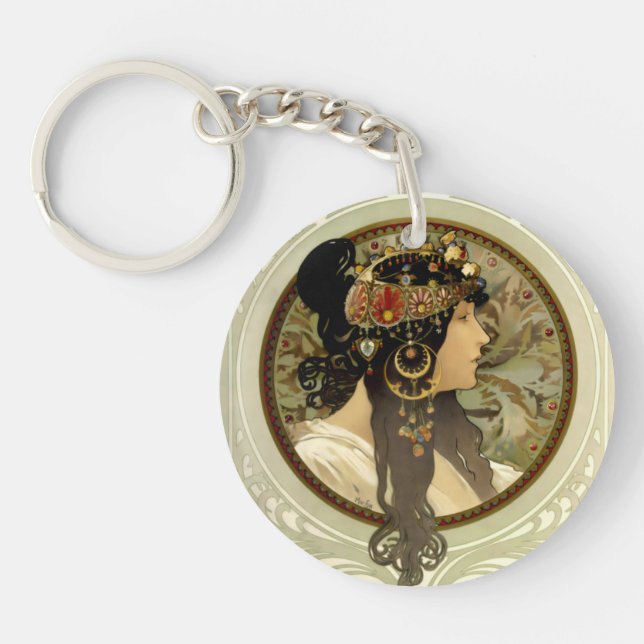 Alphonse Mucha - Byzantine Heads Brunette Key Ring (Front)
