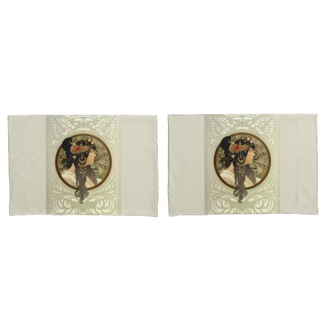 Alphonse Mucha - Byzantine Heads Brunette Pillowcase (Front-Set)
