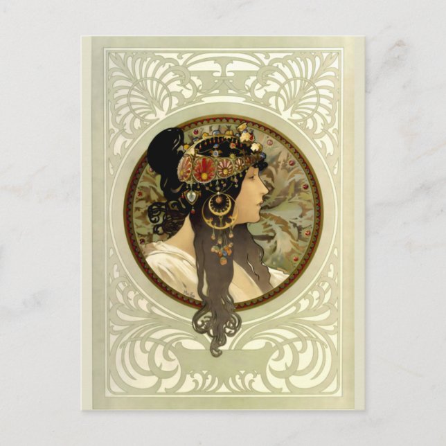 Alphonse Mucha - Byzantine Heads Brunette Postcard (Front)