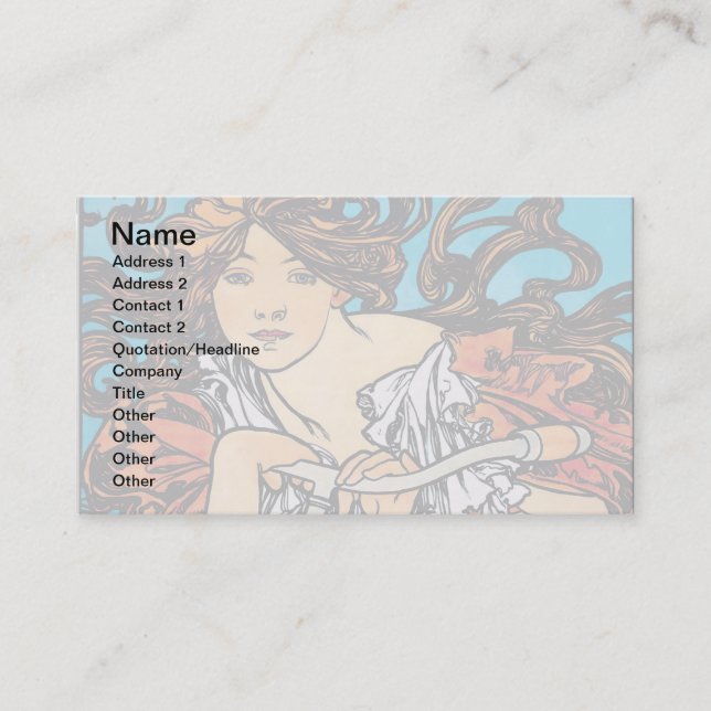 Alphonse Mucha - Cycles Perfecta Retro Art Nouveau Business Card (Front)