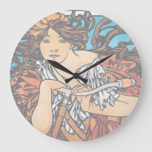 Alphonse Mucha - Cycles Perfecta Retro Art Nouveau Large Clock