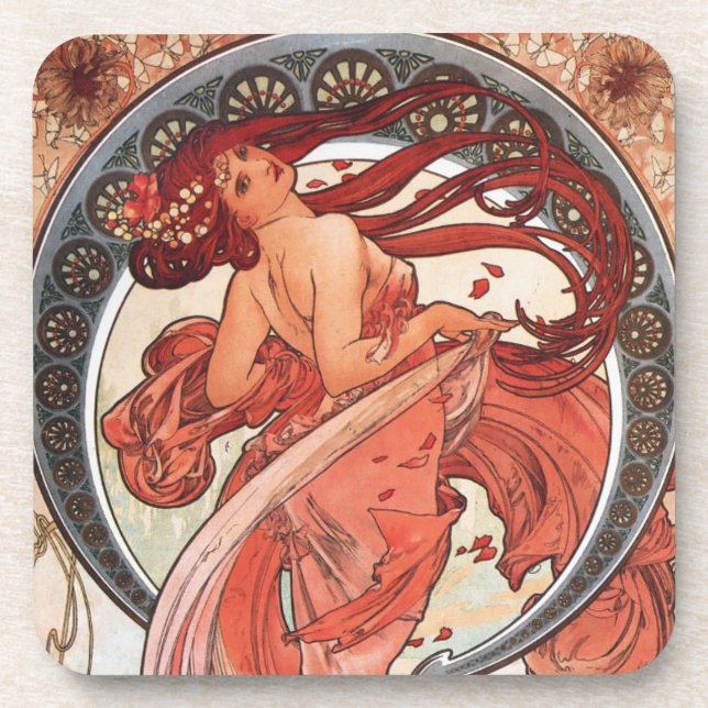 Alphonse Mucha Dance 1898 Art Nouveau Vintage Coaster (Front)