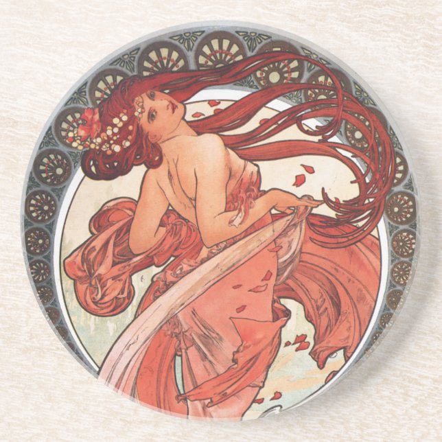 Alphonse Mucha Dance 1898 Art Nouveau Vintage Coaster (Front)