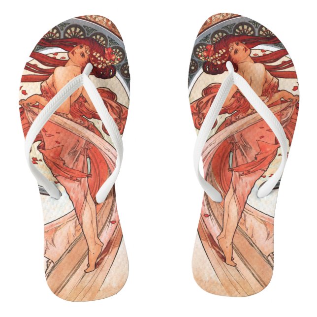 Alphonse Mucha Dance 1898 Art Nouveau Vintage Thongs (Footbed)