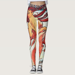 Alphonse Mucha Dance Vintage Art Nouveau Painting Leggings