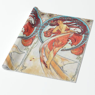 Alphonse Mucha Dance Vintage Art Nouveau Painting Wrapping Paper