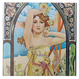 Alphonse Mucha Daybreak Tile Trivet Gift Box