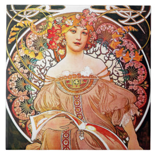 Alphonse Mucha Daydream Floral Vintage Art Nouveau Ceramic Tile