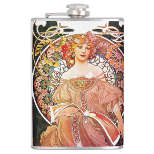 Alphonse Mucha Daydream Floral Vintage Art Nouveau Hip Flask